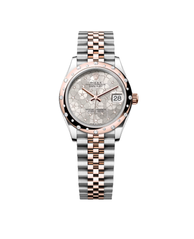 Super Clone Rolex , Silver, Floral Motif Set With Diamons , 31 mm