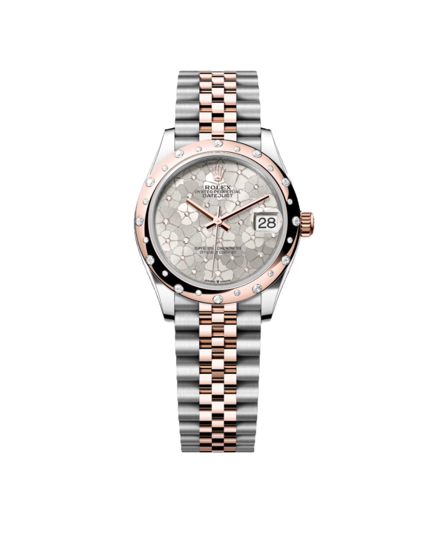 Super Clone Rolex , Silver, Floral Motif Set With Diamons , 31 mm