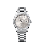 Super Clone Rolex Day-Date - Silver Set With Diamonds