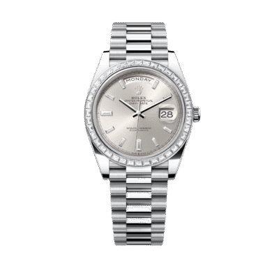 U1 Super Clone Rolex Day-Date - Silver Set With Diamonds