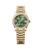 Super Clone Rolex ,Olive Green, Floral Motif Set With Diamons , 31 mm