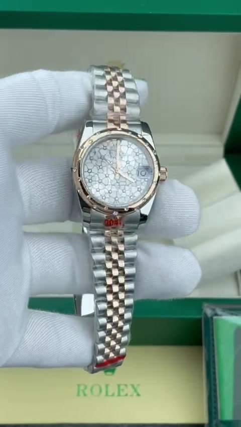 Super Clone Rolex , Silver, Floral Motif Set With Diamons , 31 mm