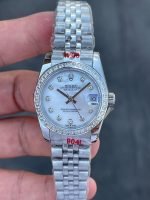 Super Clone Rolex ,White Mother-of-Pearl Set With Diamonds , 31 mm