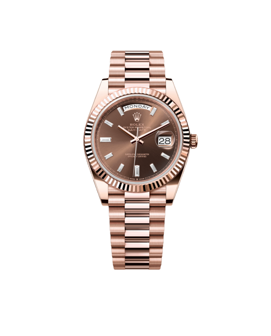 Super Clone Rolex Day-Date Everose Gold - Chocolate Set With Diamons Dial