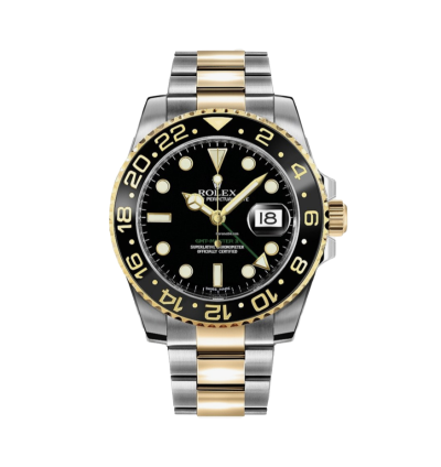 Super Clone Rolex GMT Master II Gold Steel Black Dial