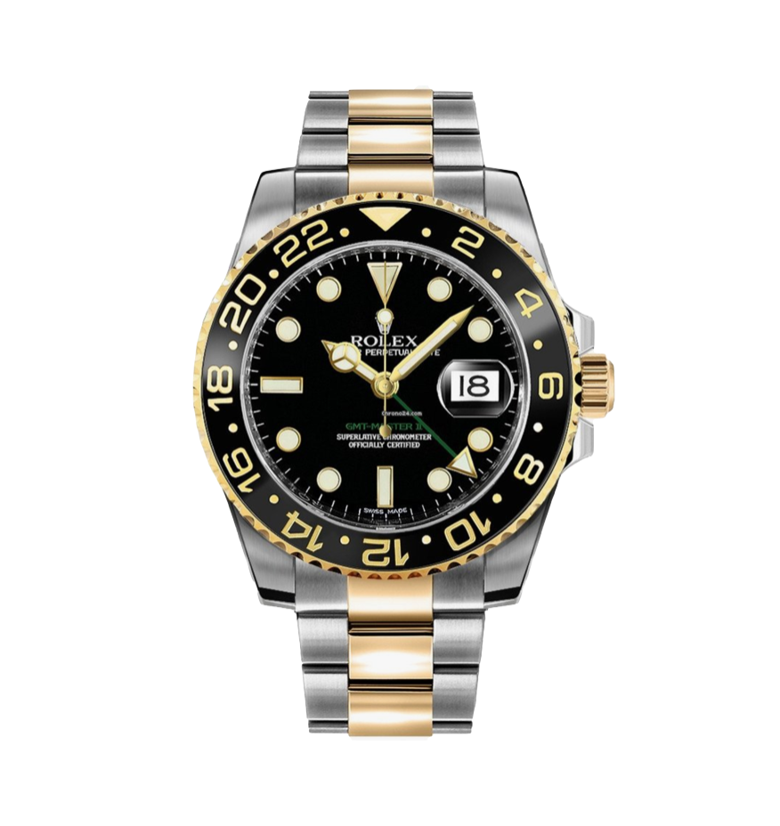 Super Clone Rolex GMT Master II Gold Steel Black Dial