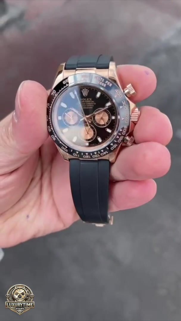 Super Clone Rolex Daytona Rose Black Dial Oysterflex