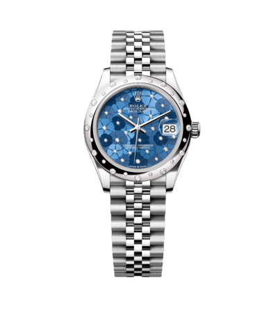 Super Clone Rolex ,Azzuro Blue, Floral Motif Set With Diamons , 31 mm