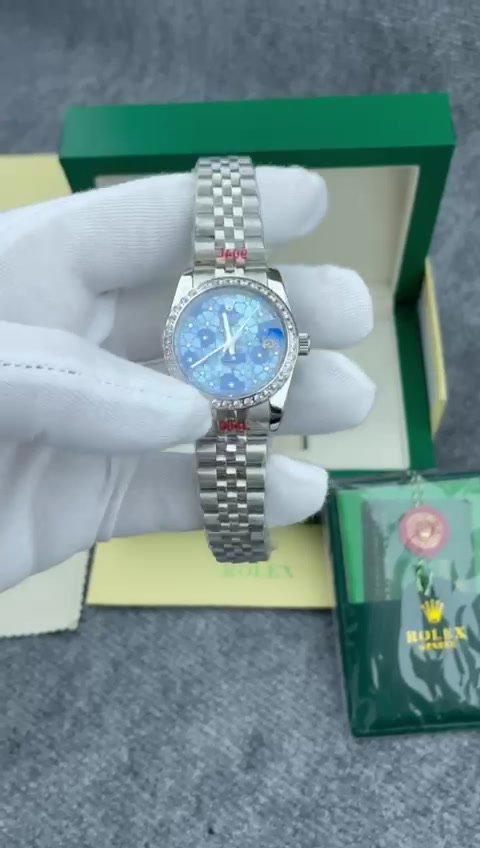 Super Clone Rolex ,Azzuro Blue, Floral Motif Set With Diamons , 31 mm