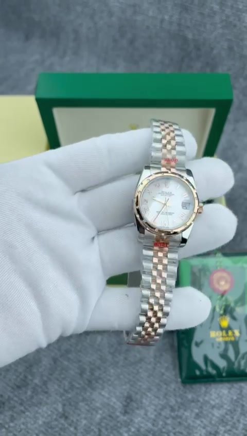 Super Clone Rolex , Everose Gold With Diamons , 31 mm, White Dial