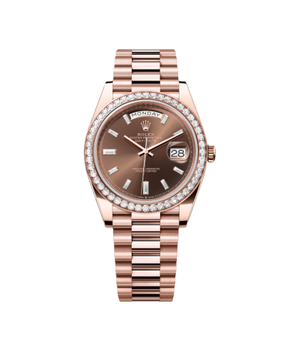 Super Clone Rolex Day-Date Everose Gold - Chocolate Set With Diamons Dial