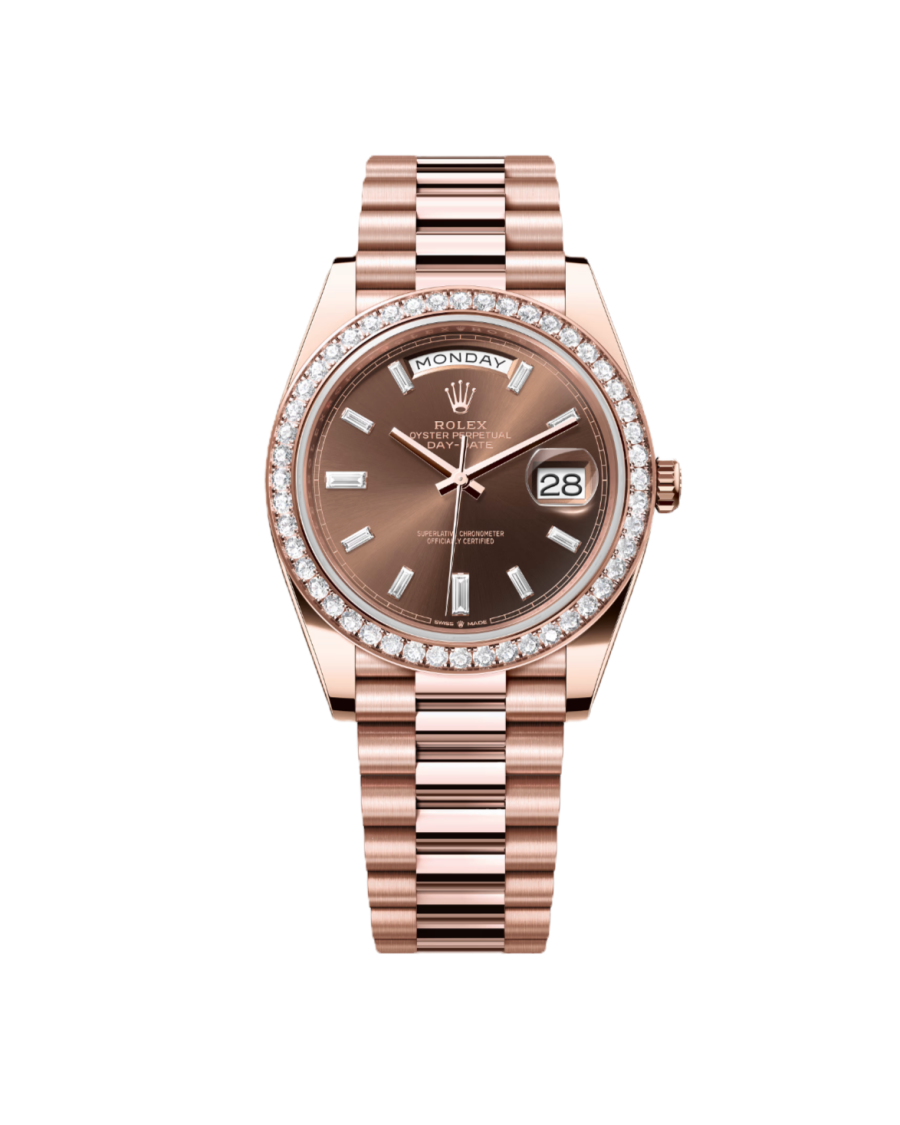 Super Clone Rolex Day-Date Everose Gold - Chocolate Set With Diamons Dial