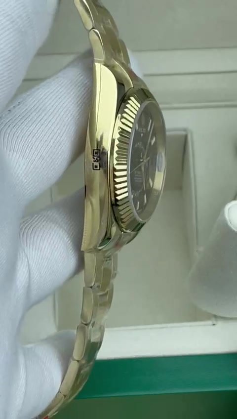 Super Clone Rolex Sky - Dweller, Oyster, Black And Yellow Gold, Black Dial