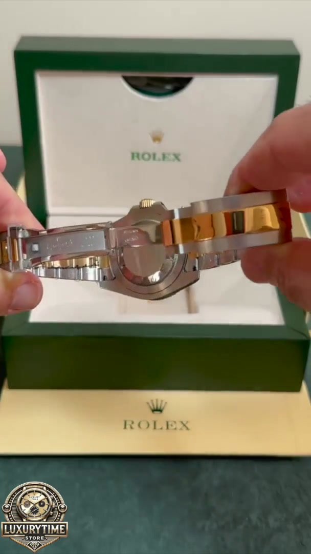 Super Clone Rolex GMT Master II Gold Steel Black Dial