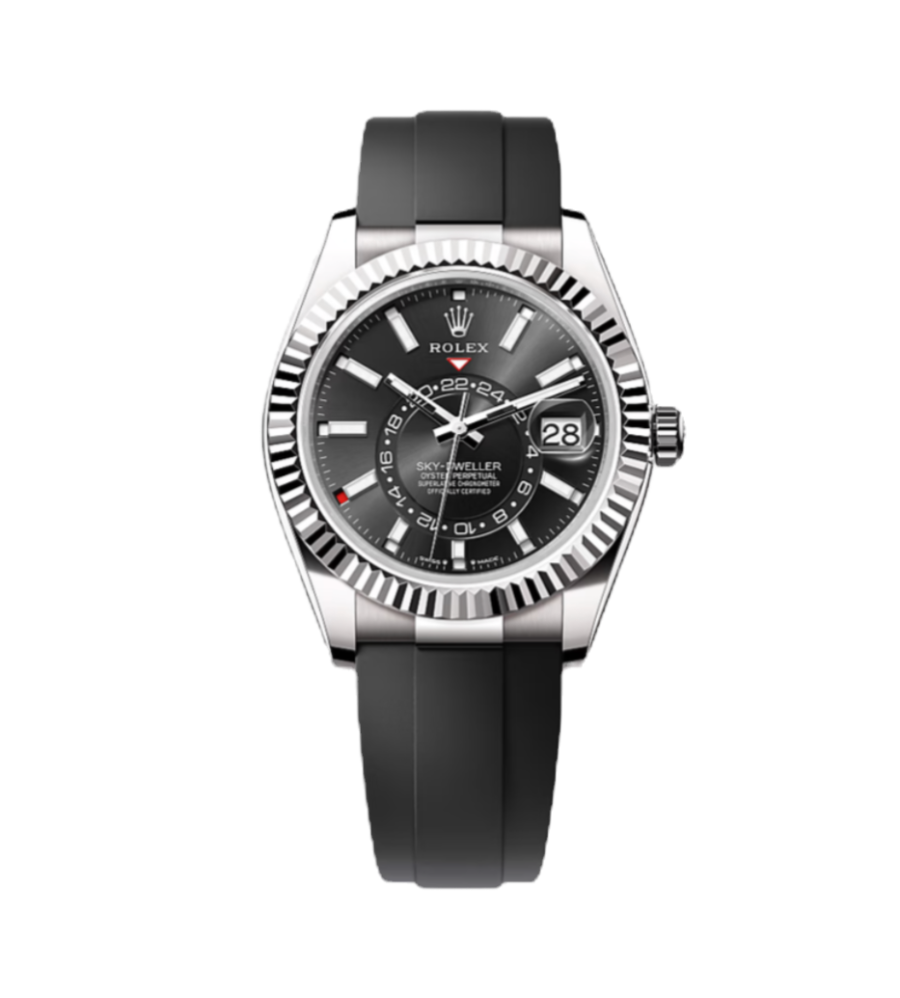 Super Clone Rolex Sky-Dweller Black Dial Oysterflex