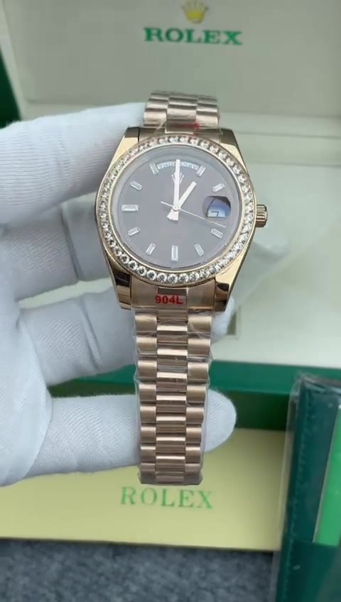 Super Clone Rolex Day-Date Everose Gold - Chocolate Set With Diamons Dial