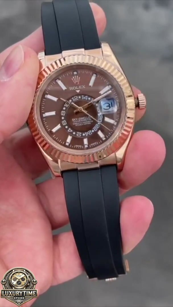 Super Clone Rolex Sky-Dweller Rose Gold Chocolate Dial