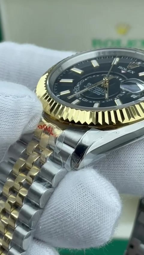 Super Clone Rolex Sky - Dweller, Black And Yellow Gold, Jubilee