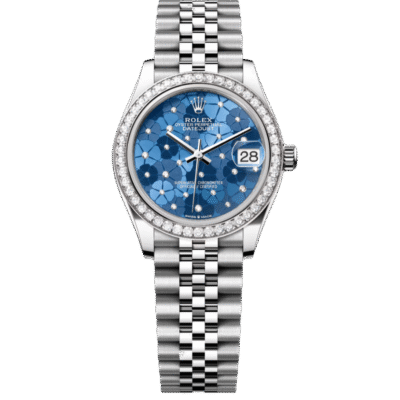 U1 Super Clone Rolex ,Azzuro Blue, Floral Motif Set With Diamonds , 31 mm