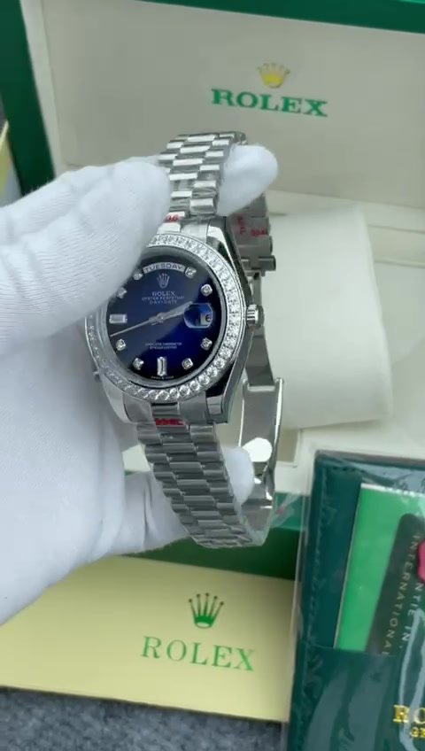 Super Clone Rolex Day-Date, Diamond Bezel, Blue Dial