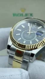 Super Clone Rolex Sky - Dweller, Oyster , Black And Yellow Gold