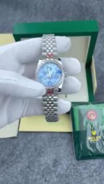 Super Clone Rolex ,Azzuro Blue, Floral Motif Set With Diamonds , 31 mm