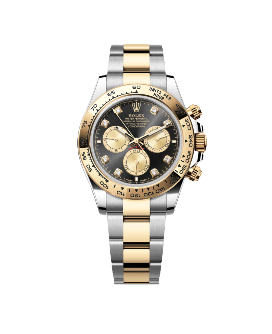 Super Clone Rolex Cosmograph Daytona, Black, Diamonds, Yellow Gold