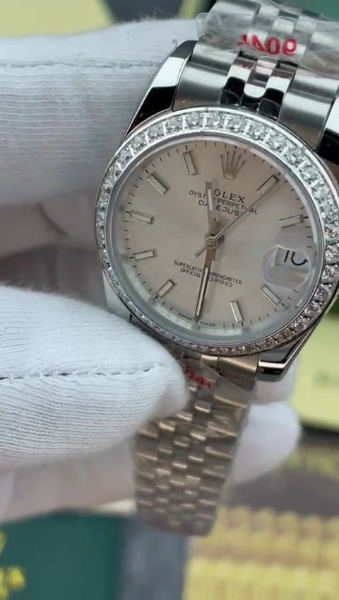 Super Clone Rolex ,Oystersteel, Silver,  White Gold and  Diamonds , 31 mm