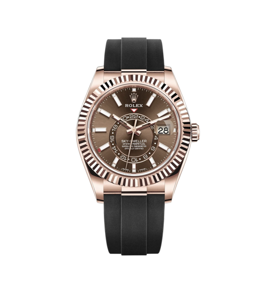 Super Clone Rolex Sky-Dweller Rose Gold Chocolate Dial